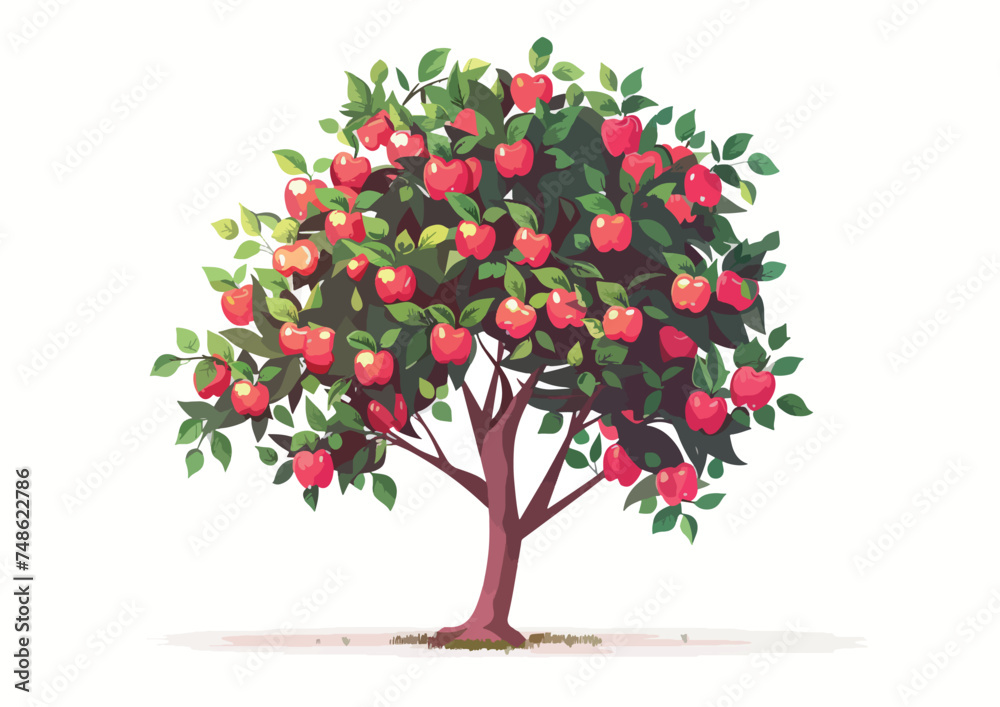 The tree with ripe apples on white background. Vector