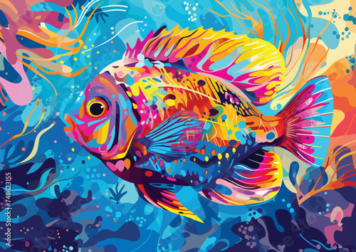 Vector clipt with cartoon fish in bright colors
