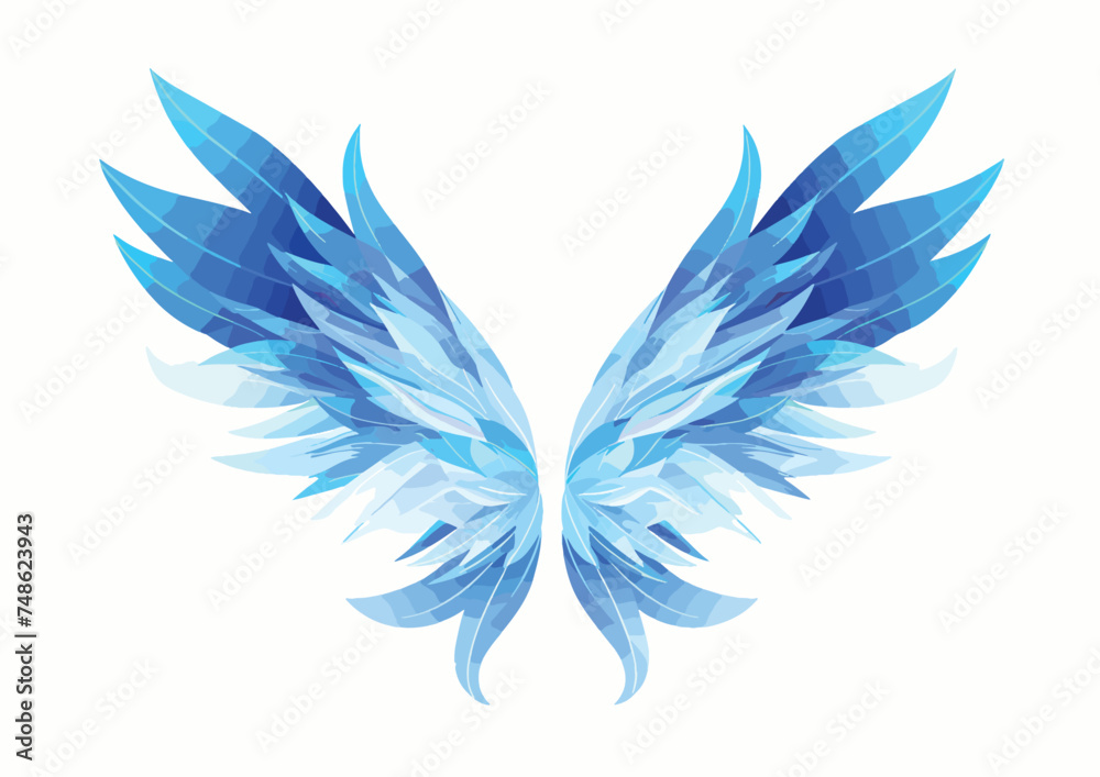 Wing icon digital blue for any design isolated on whit