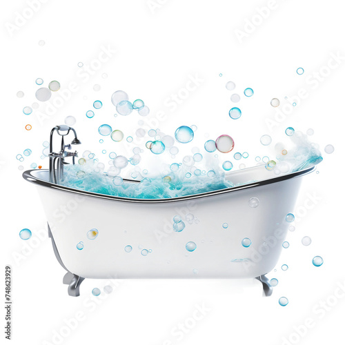 Bathtub Overflowing with Soap Bubbles on a transparent background