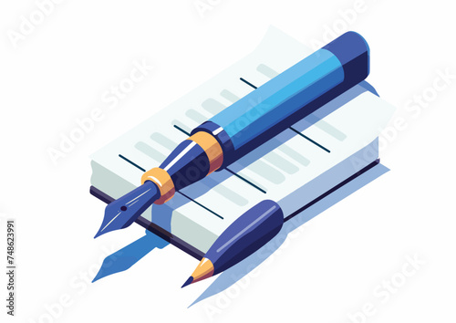 Write pen character isometricon icon vector. write pen