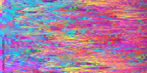 Abstract colorful pixel noise glitch texture. Corrupted digital image data. Screen with broken pixels, noise and distorted glitch effect. Futuristic cyberpunk design, signal error. Vector background