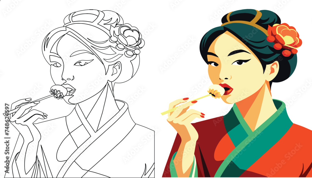 close-up of Japanese female figure while eating- close-up of Japanese female figure while eating-
