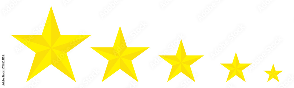 Star icon. Vector yellow isolated five stars. Customer feedback concept. Vector 5 stars rating review. Quality shape design.