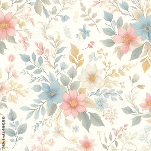 Delicate floral patterns in light shades of pink, blue, and yellow, adding a touch of elegance and charm to any design project