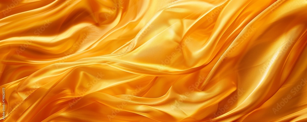 Many golden silk materials waft in the wind, intertwining with ample copy space.