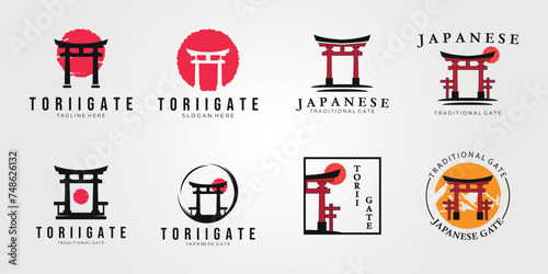 set torii gate logo vector vintage illustration design. icon logo sign symbol premium