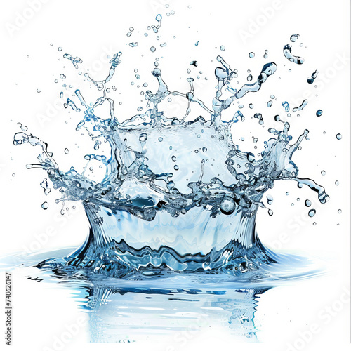 The splash of water forming a flower shape is isolated on white.