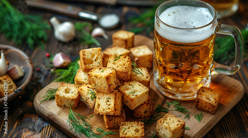 Rye croutons with dill and garlic as a snack