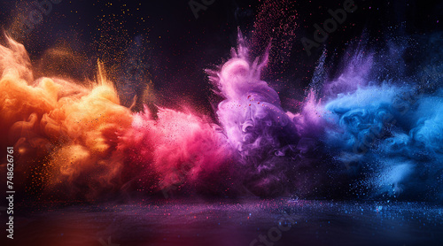Holi Festival background , Colorful holi powder blowing up. photo