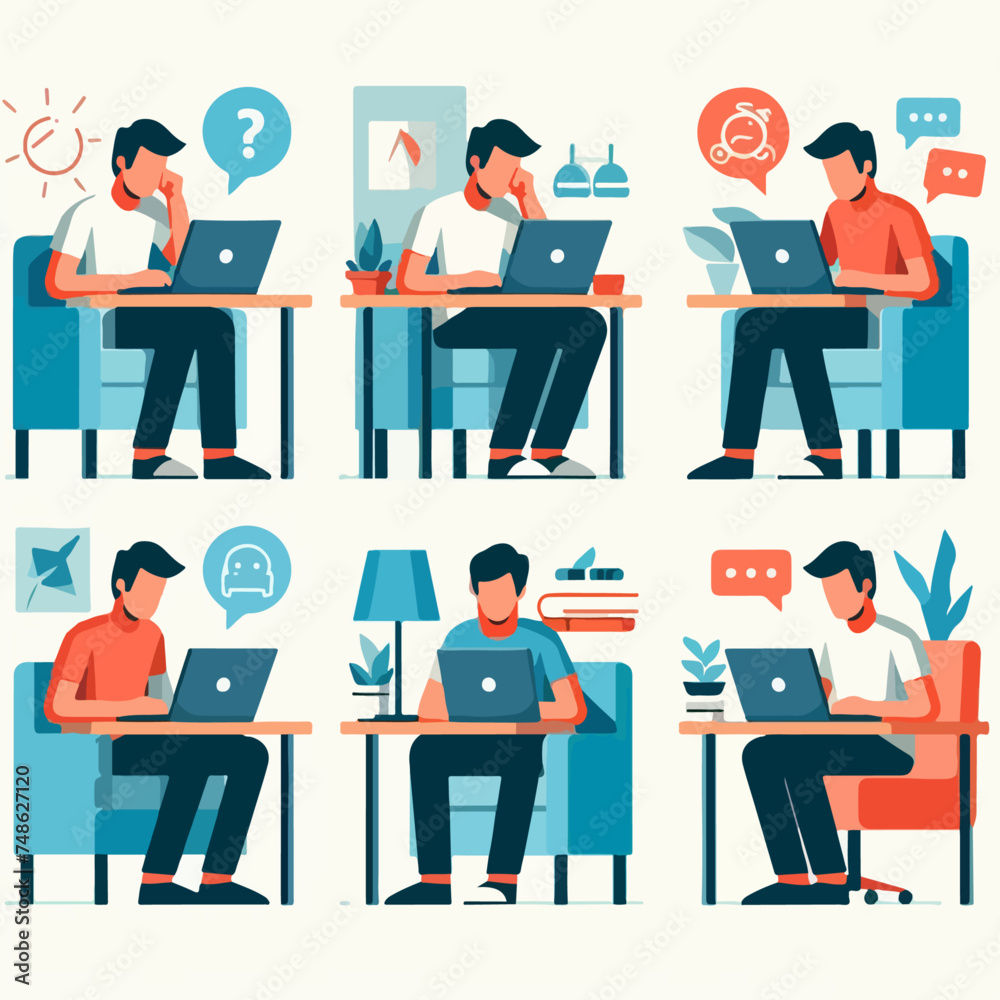 Vector of people playing on laptops in flat design style