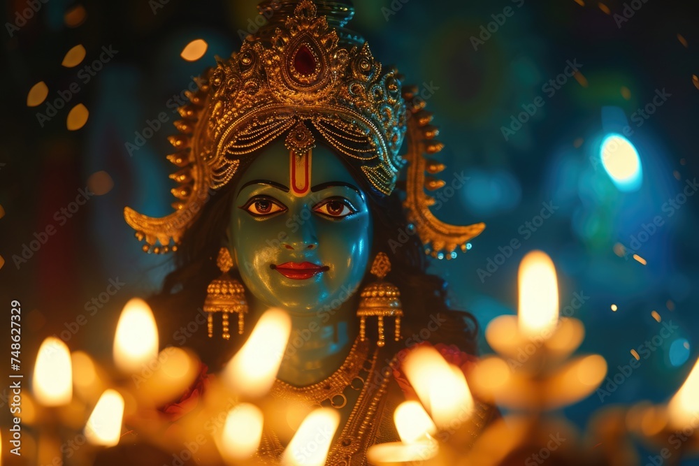 Deepawali Celebration - Hindu Goddess Kamala in Festive Attire. Fictional Character Created By Generated By Generated AI.