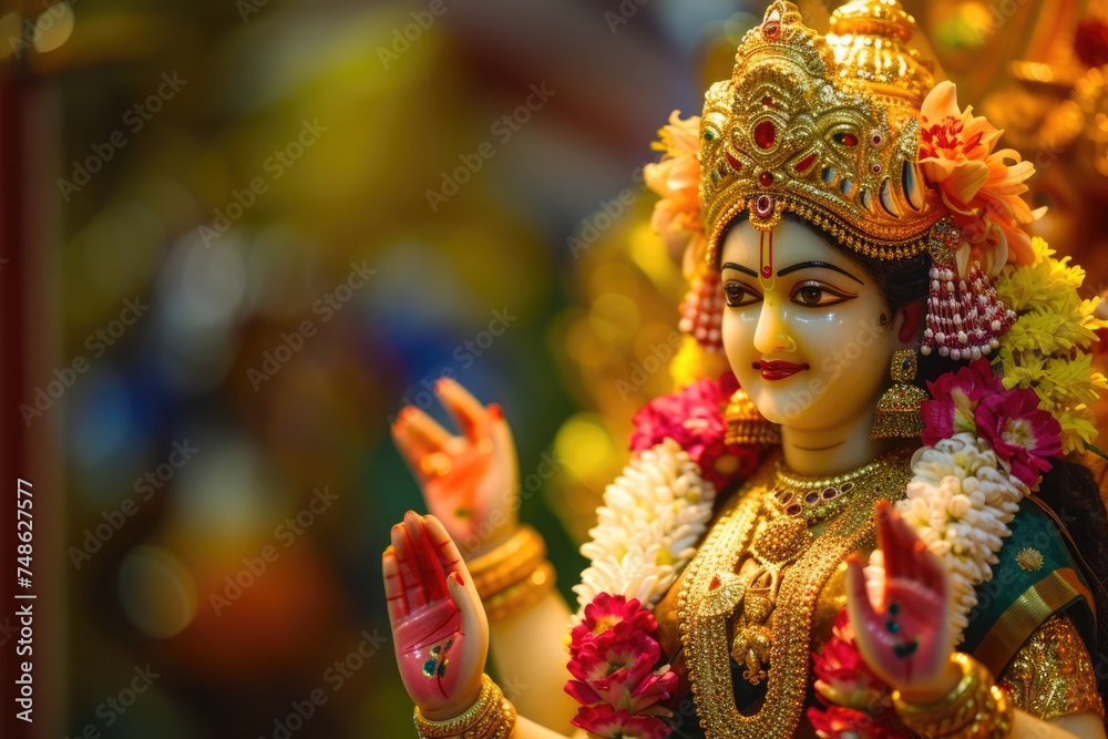Deity Idol of the Hindu Goddess - Durga Maa. Fictional Character Created By Generated By Generated AI.