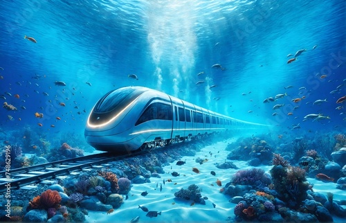 a train traveling underwater photo
