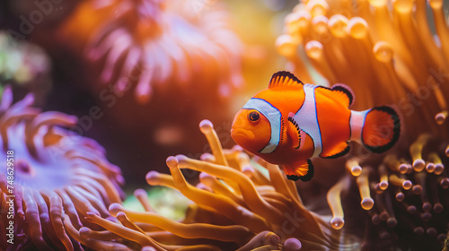 Clownfish Swimming Amongst Coral Reefs. Generative AI.