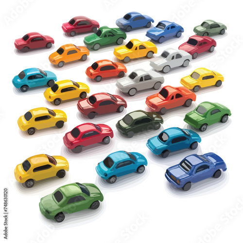 Many multi colored toy cars on white background cart