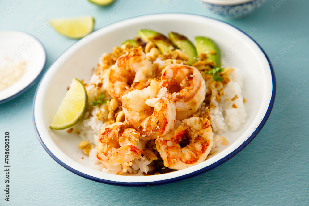 Healthy shrimp poke with avocado Healthy shrimp poke with avocado