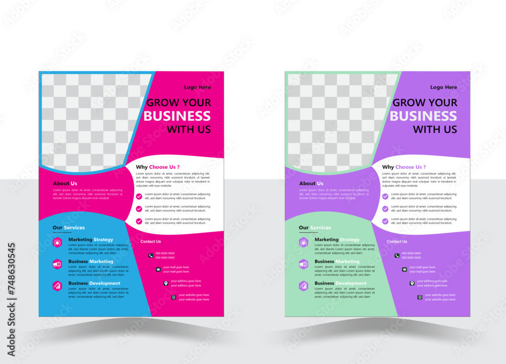 Five bundles of 2 templates of different colors a4 flyer template, modern business flyer template, abstract business flyer and creative design, perfect for creative professional business.