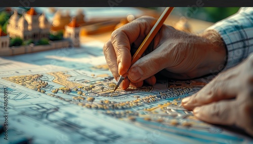 Tourism Development Blueprinting, blueprinting for tourism development projects with an image featuring tourism planners and developers designing resorts, AI