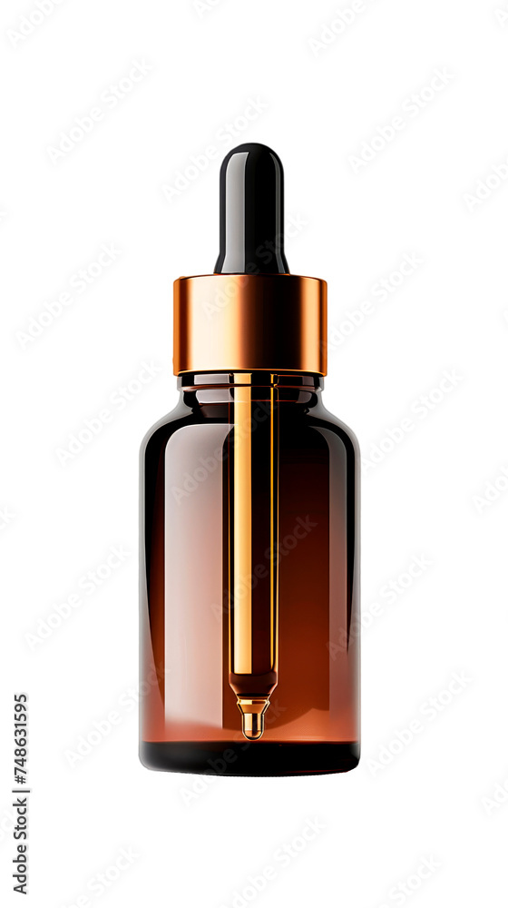 Amber Glass Dropper Bottle With Black Pipette Isolated on White Background Amber Glass Dropper Bottle With Black Pipette Isolated on White Background