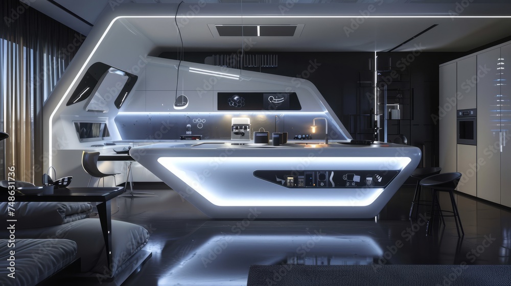 Futuristic Smart Kitchen with Integrated Tech