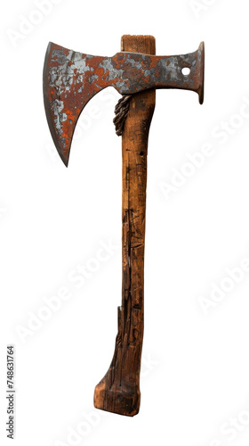 Old Axe With Wooden Handle on White Background