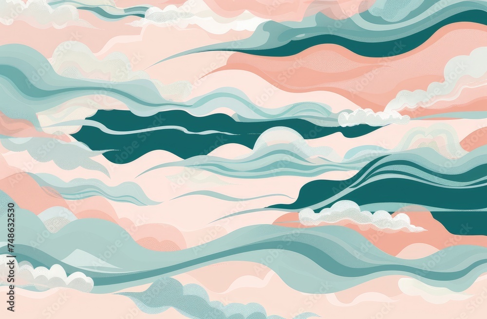 Surreal Pastel Cloudscape with Vibrant Waves - Generative AI