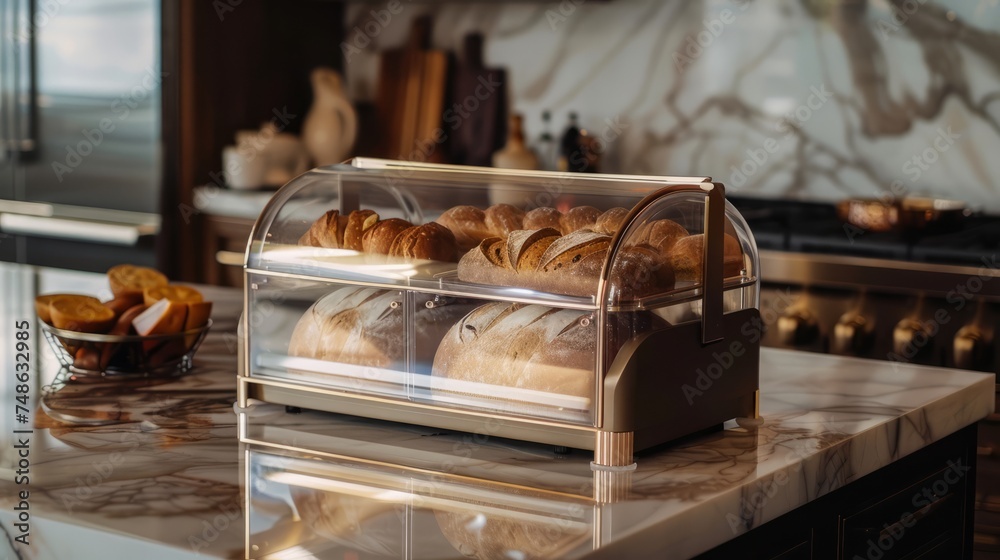 Elegant Glass Bread Box in Luxury Kitchen