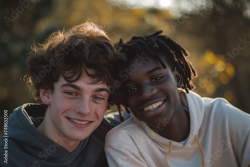portrait of two teenage boys – Interethnic friendship, trust, togetherness