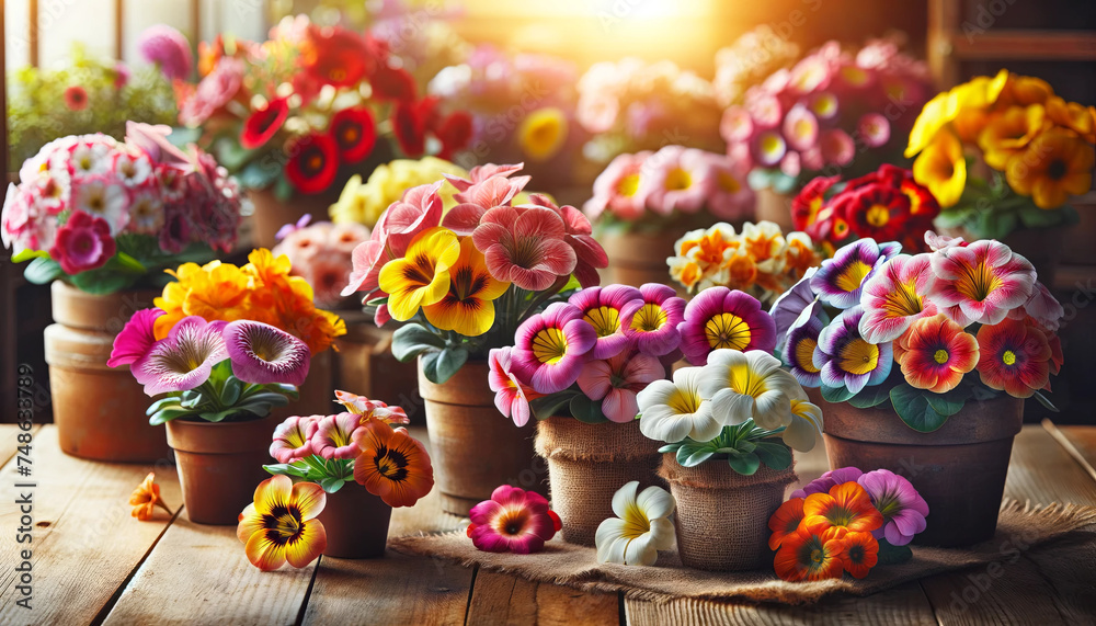 Colorful Spring Pansy in Terracotta Pots Colorful Spring Pansy in Terracotta Pots