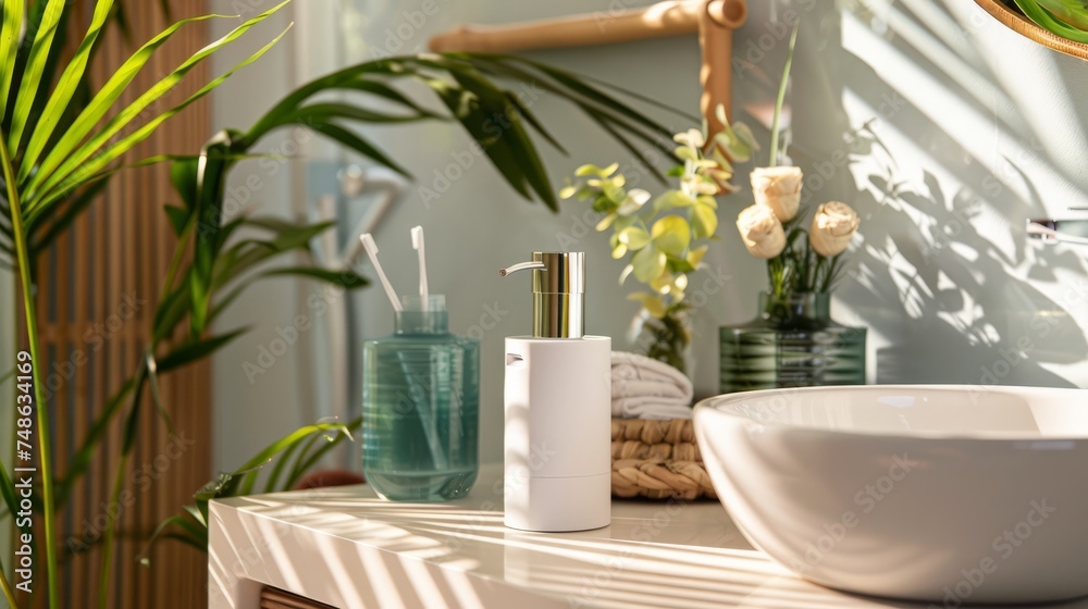 Vibrant Touchless Soap Dispenser in Modern Bathroom Vibrant Touchless Soap Dispenser in Modern Bathroom