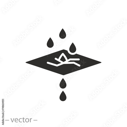 crack in coating icon, water leak, roof damage result, flat symbol on white background - vector illustration