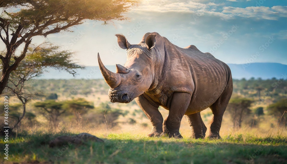 Fototapeta premium A giant rhino in natural environment, nature, beautiful scenary