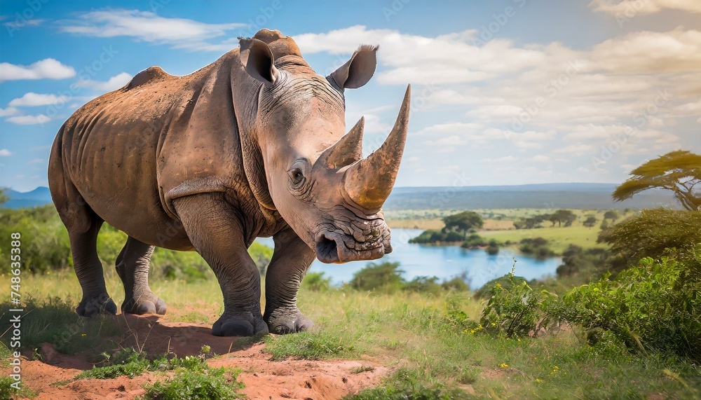 Fototapeta premium A giant rhino in natural environment, nature, beautiful scenary