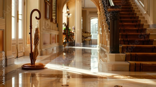 Elegant Wooden Umbrella Stand in Luxurious Foyer