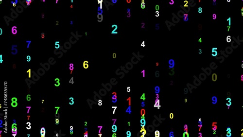 Beautiful illustration of colorful numbers pattern on plain black background