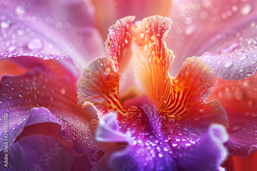 Dew-Drenched Orchid Petals. Orchid petals covered in glistening dew.