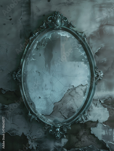 broken mirror on an old wall - abandoned - generative ai