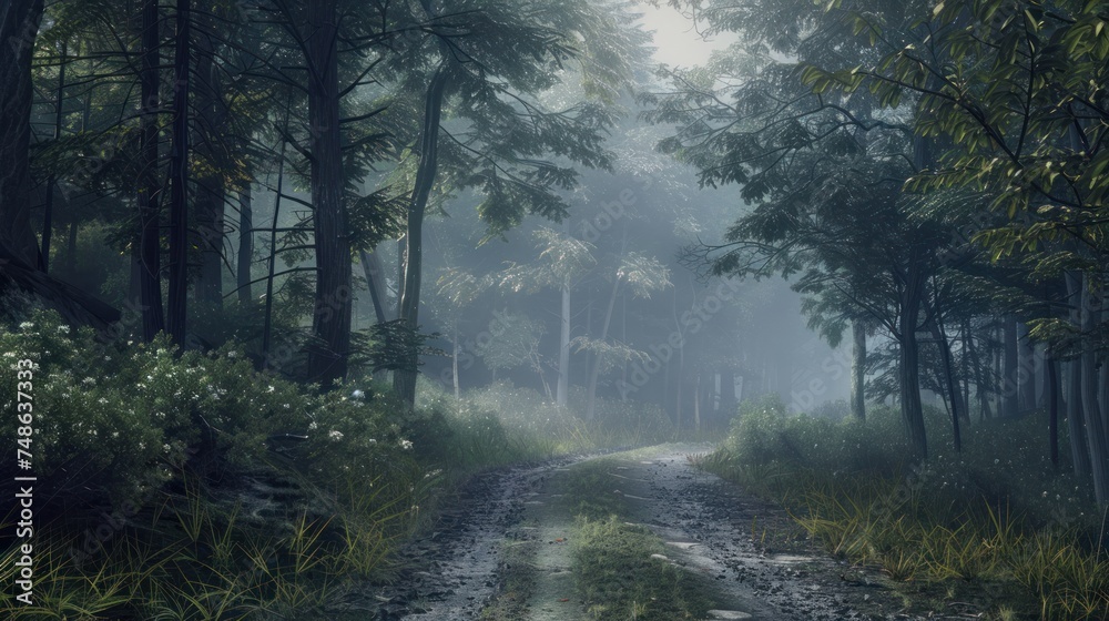 Fototapeta premium Forest road with misty distance