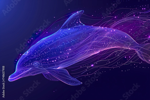 Stylized digital art of a dolphin with glowing neon lines