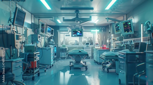 Interior of modern hospital operation room with medical equipment  photo