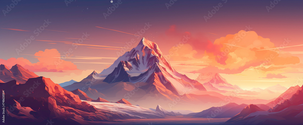 Breathtaking gradient mountain peak bathed in warm sunlight, displaying the cutest and most beautiful alpine scenery. - obrazy, fototapety, plakaty 