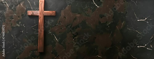 Easter wooden cross on black marble background religion abstract palm sunday concept 4K Video