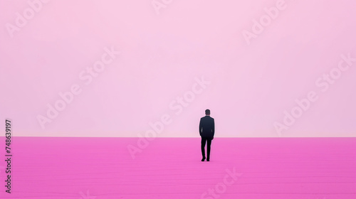 Solitary Figure Against Pink Horizon