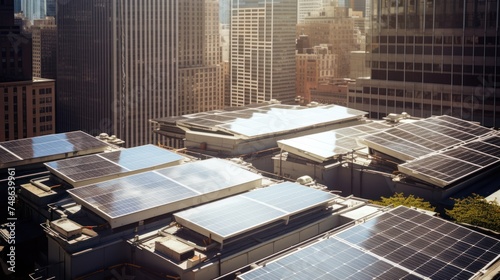 solar panels on the rooftops,Solar panels in modern cities, environment and energy #748639961