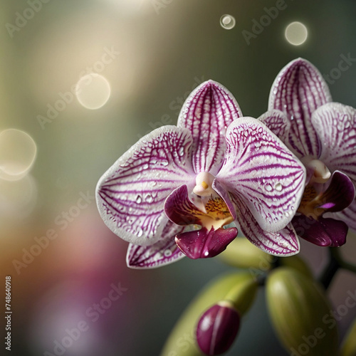 Stuninng purple and white orchid bloom. photo