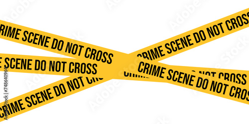 Crime scene tape. Criminal illustration on transparent background. Orange warning barrier tape. 