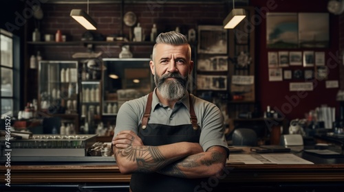 Portrait of proud barbershop owner  photo
