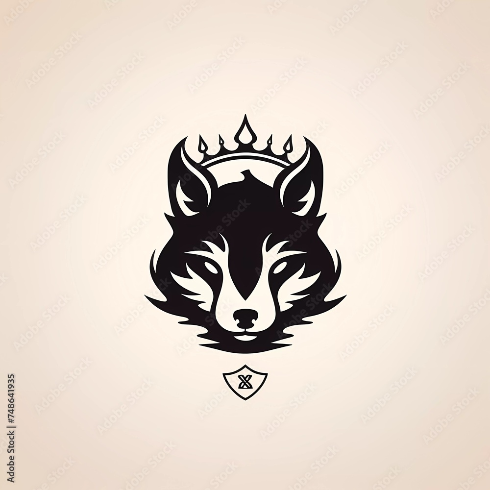 black and white vector logo of a fox head wearing a crown, on a minimalist background. generative ai black and white vector logo of a fox head wearing a crown, on a minimalist background. generative ai
