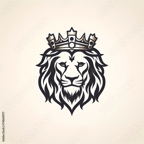 black and white vector logo of a lion head wearing a crown, on a minimalist background. generative ai